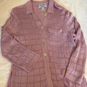 Crochet Long-Sleeve Patchwork Shirt and Shorts in Lavender (size M)